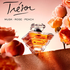 Lancôme Trésor rose note close-up highlights delicate floral inspiration.