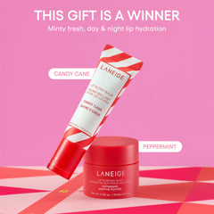 LANEIGE Candy Cane Lip Glowy Balm tube for daytime moisture and gloss.