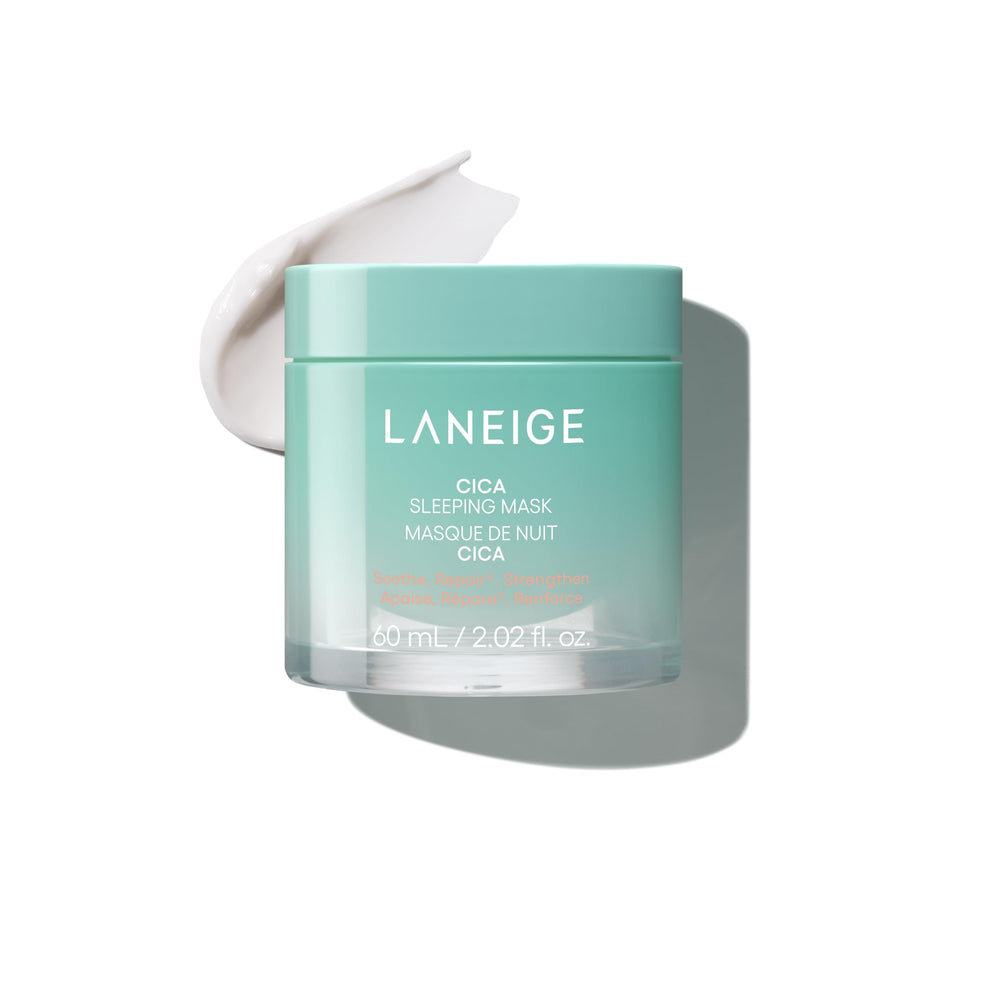 LANEIGE Cica Sleeping Mask balm jar close-up showing gentle overnight hydration for sensitive skin