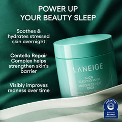 LANEIGE Cica Sleeping Mask fragrance-free packaging highlighting clean formula for sensitive skin