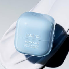 Laneige Water Bank Blue Hyaluronic Cream jar closeup showing smooth texture.