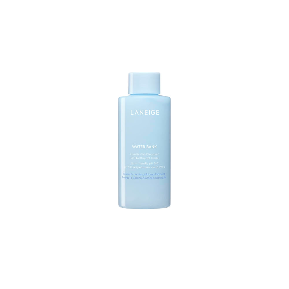 LANEIGE Water Bank Gel Mini en botella, limpieza suave sin resecar la piel.