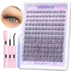 Lanflower natural lash clusters kit with wispy 10-16mm lashes for a light, natural look.