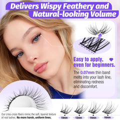 Lanflower soft-band lash clusters close up showing comfortable, lightweight wear.