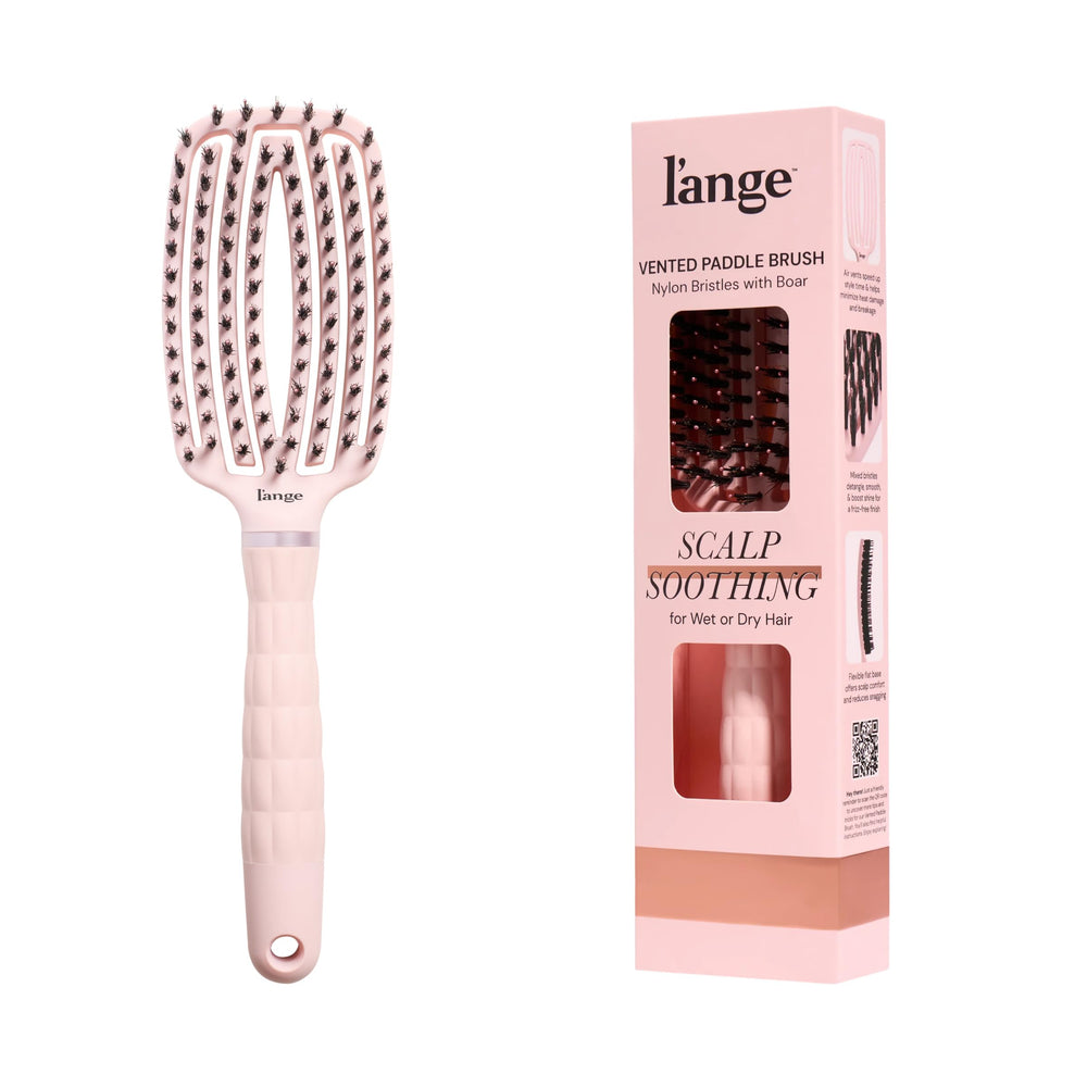 L'ANGE HAIR detangling vented paddle brush with nylon and boar bristles for easy detangling.