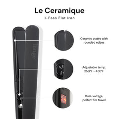 L'ANGE HAIR Le Ceramique plates close-up highlighting ceramic coating for moisture and shine.