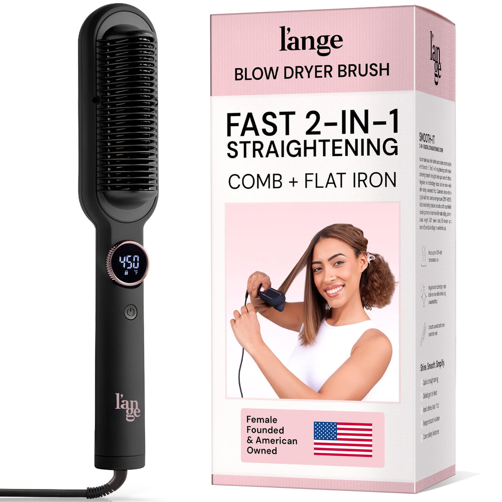 L'ANGE HAIR Smooth It 2-in-1 brush close-up shows fast, smooth styling.