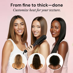 L'ANGE HAIR Smooth It with temperature dial demonstrates customizable heat for all hair types.