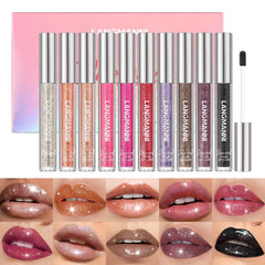 LANGMANNI set de brillos labiales con 10 tonos y destellos de diamante