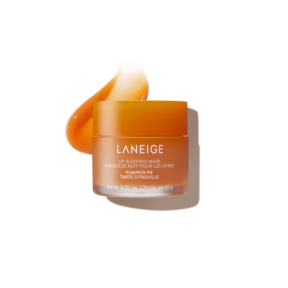 LANEIGE Lip Sleeping Mask Pumpkin Pie jar closeup highlights rich overnight hydration