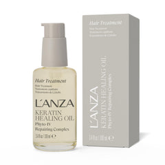 L’ANZA Keratin Healing Oil bottle delivers weightless shine and frizz control.