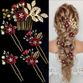 LAPOHI alfileres cabello con flor y cristales, brillo sutil para novia