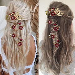 LAPOHI alfileres cabello burdeos con perlas, toque elegante