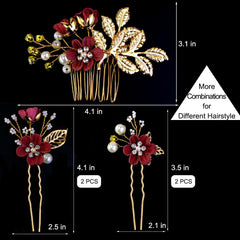 LAPOHI alfileres cabello diseño floral, cristales brillantes para evento