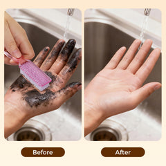Larbois nail brush long handle design enhances grip and reach.