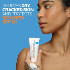 La Roche-Posay Cicaplast Balm B5 on face for dry skin relief.