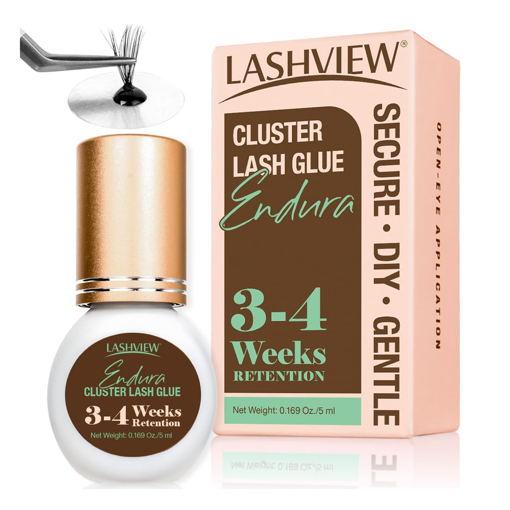 LASHVIEW lash cluster glue bottle closeup showing strong hold.