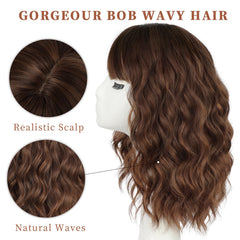Lativ brown highlight wig bangs frame the face for versatile looks.