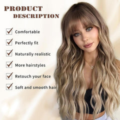 Lativ Long Wavy Ombre Wig with dark root for vibrant everyday looks.