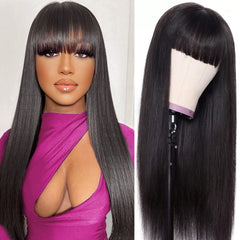Lativ straight wig with bangs, 20 inch, easy daily style.