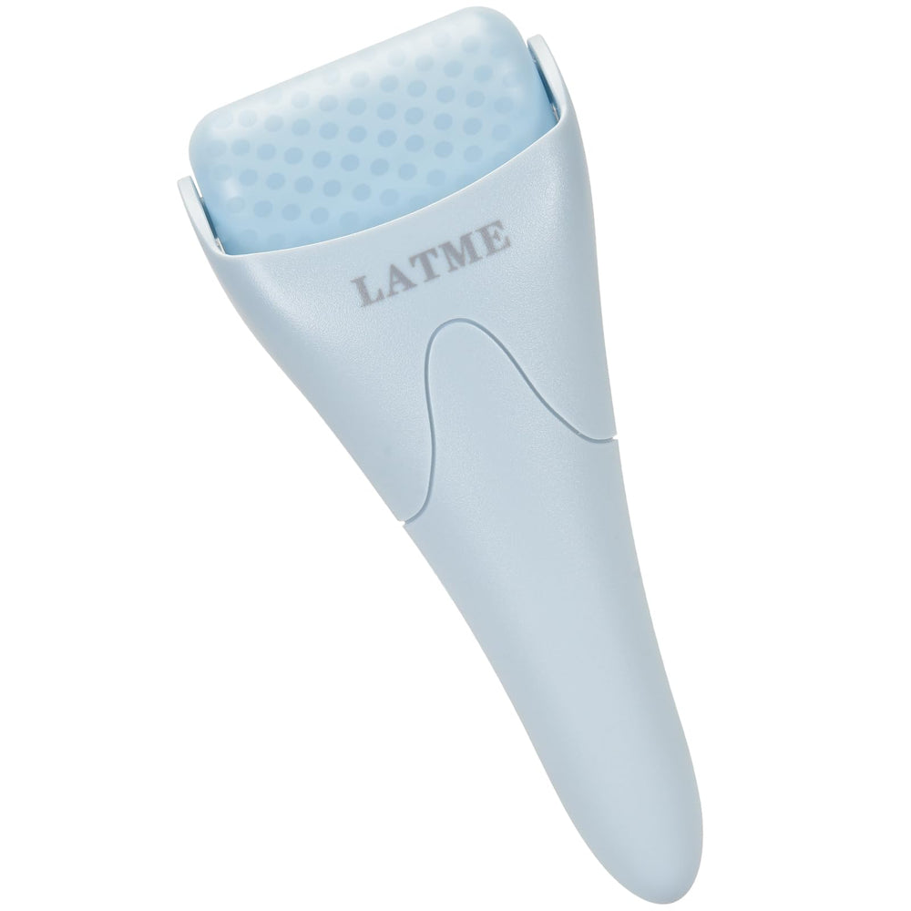 LATME Ice Roller on face helps tighten pores and reduce puffiness for radiant skin.