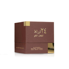 Lattafa 24 Carat Gold EDP spray action, quick even application.