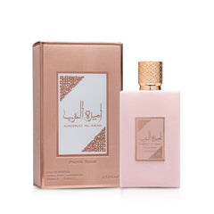 Lattafa Ameerat Al Arab Prive Rose droplets on glass highlighting clarity