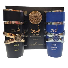 Lattafa Asad Zanzibar packaging close-up reveals premium anniversary box and refined branding