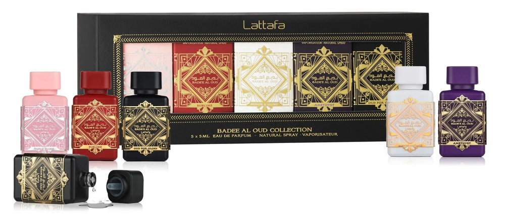 Lattafa Bade’e Al Oud Honor & Glory bottle showing long-lasting sweet-spiced aroma for evenings.