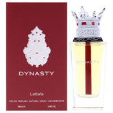 Lattafa Dynasty bottle front showing fresh, spicy aroma for daily wear