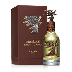 Lattafa Eternal Oud cap closeup, showcasing craftsmanship and gift-worthy presentation.