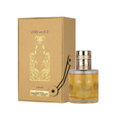 Lattafa Fire On Ice bottle front view, bold unisex fragrance for day and evening.