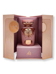 Lattafa Haya EDP base notes sandalwood close-up, adding warmth for evenings.