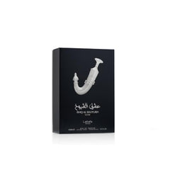 Lattafa Ishq Al Shuyukh Silver on skin, balanced woody fruity aroma.