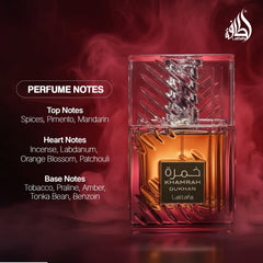Lattafa Khamrah Dukhan spray action captures motion and freshness.