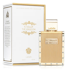 Lattafa The Kingdom packaging display emphasizes gift-ready presentation