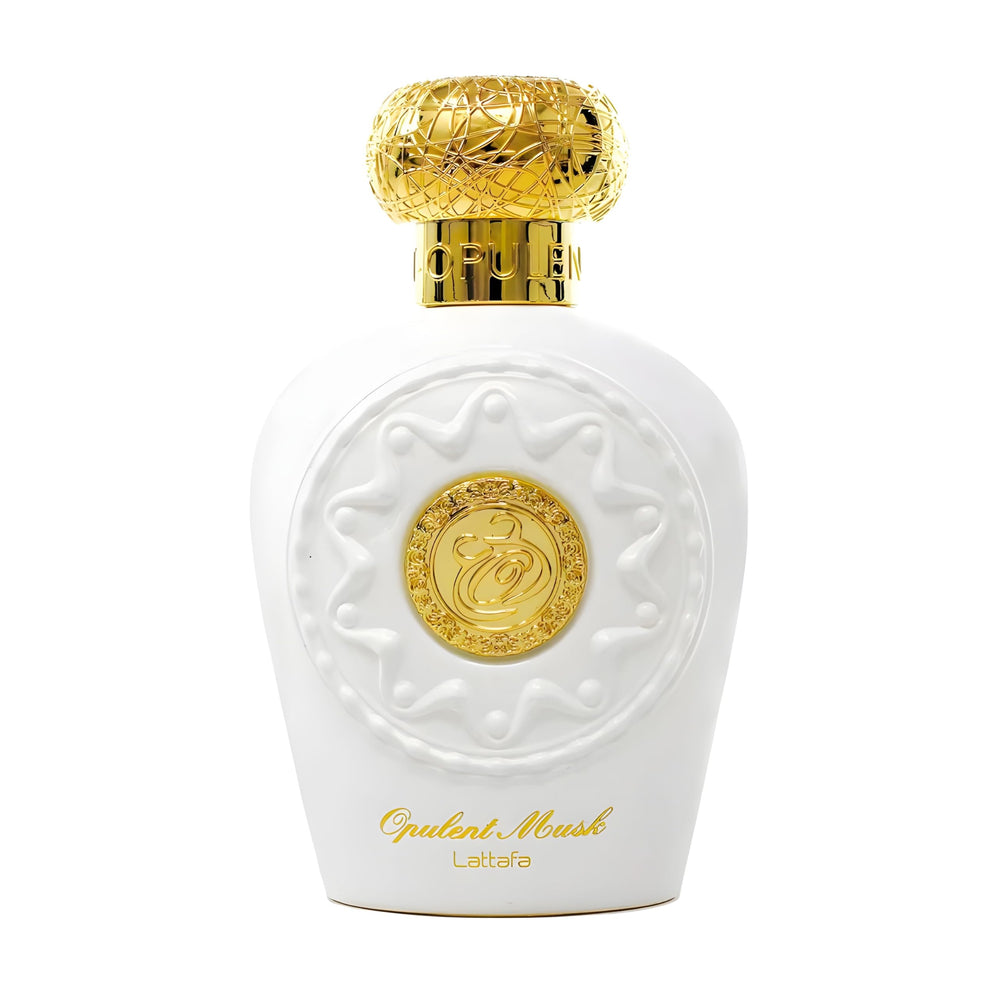 Lattafa Opulent Musk EDP bottle on vanity, everyday elegance and fresh aroma