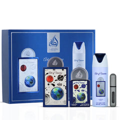 Lattafa Pride Art of Universe travel-size EDP for on-the-go refreshment.