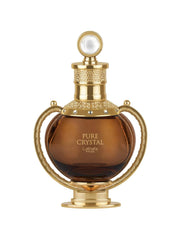 Lattafa Pure Crystal Pride bottle close-up highlighting luxury design and sparkling notes for versatile wear.