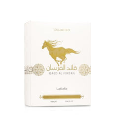 Lattafa Qaed Al Fursan Unlimited packaging box, ideal for gifting