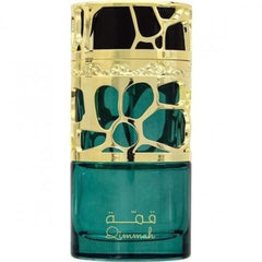 Lattafa Qimmah heart notes of myrrh and amber for a warm, intimate vibe.