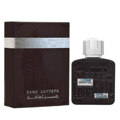 Lattafa Ramz Silver bottle front view, versatile unisex evening scent.
