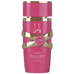 Lattafa Yara Candy bottle close-up showing a playful feminine scent.