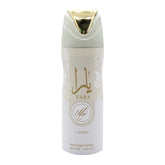 Lattafa Yara Moi bottle being sprayed for long-lasting daily fragrance.