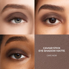 Laura Mercier Caviar Stick Café Noir swatch highlights rich matte pigment for easy blending.