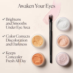 Under-eye powder on skin delivering a soft radiant finish without heaviness.