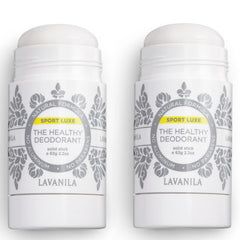 Lavanila Sport Luxe deodorant stick angled for sleek design and natural protection during workouts.