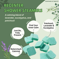 Lavender and eucalyptus shower steamer close-up releasing calming oils in the shower.
