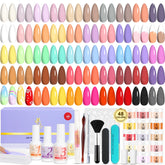 Lavender Violets color chart showing 48 dip powder shades for versatile nail art