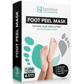 Lavinso foot peel mask 3-pack showing packaging for smoother, exfoliated feet.